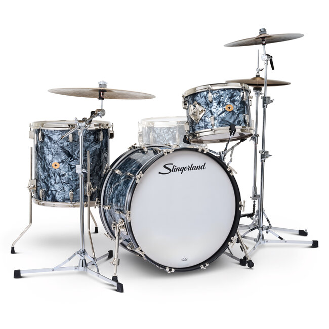Slingerland - SLKTFPK22N03AH069 - 3pc Radio King Kit, 13/16F/22K, Black Diamond Wrap, Nickel Hardware