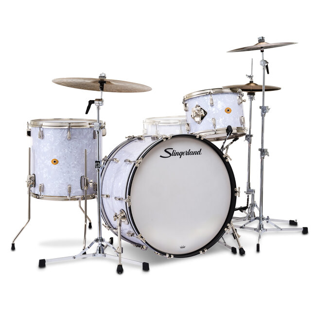 Slingerland - SLKTFPK24N03AI016 - 3pc Radio King Kit, 13/16F/24K, White Marine Wrap, Nickel Hardware