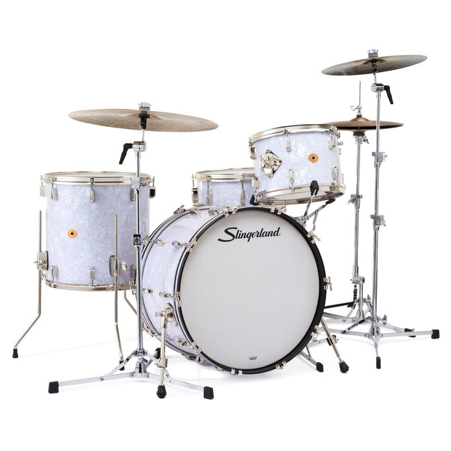Slingerland - SLKTFPK22N04DN016 - 4pc Radio King Kit, 13/16F/22K/6.5S, White Marine Wrap, Nickel Hardware