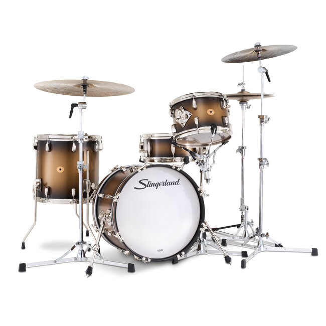 Slingerland - SLKTLSK18N04AZ372 - 4pc Radio King Kit, 12/14F/18K/5.5S, Black & Gold Special Lacquer, Nickel Hardware