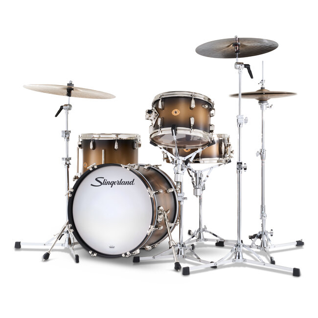 Slingerland - SLKTLSK18N04AZ372 - 4pc Radio King Kit, 12/14F/18K/5.5S, Black & Gold Special Lacquer, Nickel Hardware