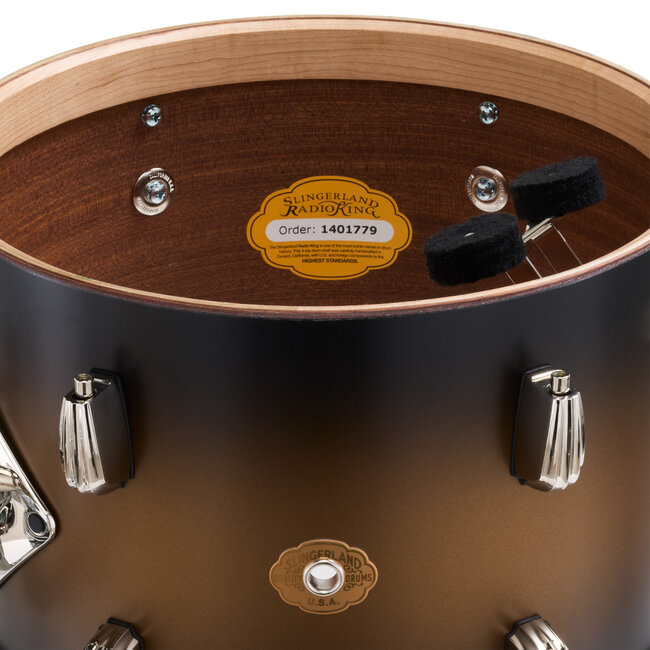 Slingerland - SLKTLSK20N04DK372 - 4pc Radio King Kit, 12/14F/20K/5.5S, Black & Gold Special Lacquer, Nickel Hardware