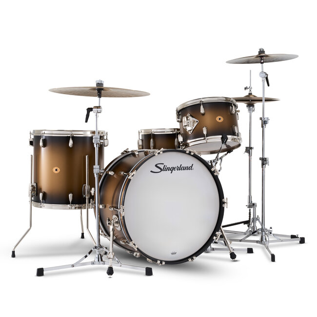 Slingerland - SLKTLSK22N04DN372 - 4pc Radio King Kit, 13/16F/22K/6.5S, Black & Gold Special Lacquer, Nickel Hardware