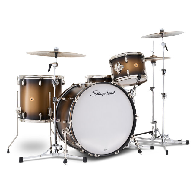Slingerland - SLKTLSK24N04BF372 - 4pc Radio King Kit, 13/16F/24K/6.5S, Black & Gold Special Lacquer, Nickel Hardware