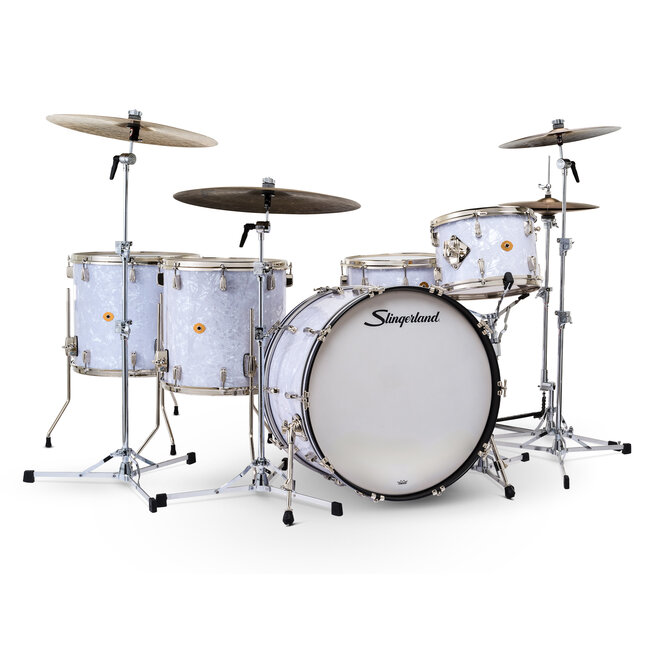 Slingerland - SLKTFPK24N05DP016 - 5pc Radio King Kit, 13/16F/18F/24K/6.5S, White Marine Wrap, Nickel Hardware