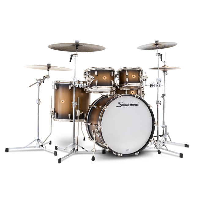 Slingerland - SLKTLSK22N05DM372 - 5pc Radio King Kit, 10/12/16F/22K/6.5S, Black & Gold Special Lacquer, Nickel Hardware