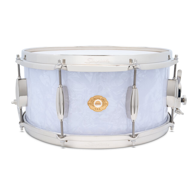 Slingerland - SLFP6514SSK016 - 6.5x14 Mahogany/Poplar Snare, White Marine Pearl Wrap, Nickel Hardware