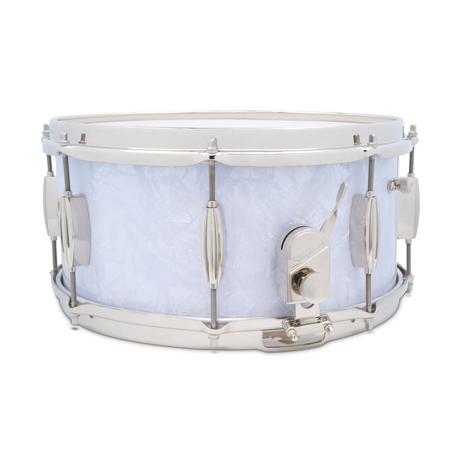 Slingerland - SLFP6514SSK016 - 6.5x14 Mahogany/Poplar Snare, White Marine Pearl Wrap, Nickel Hardware