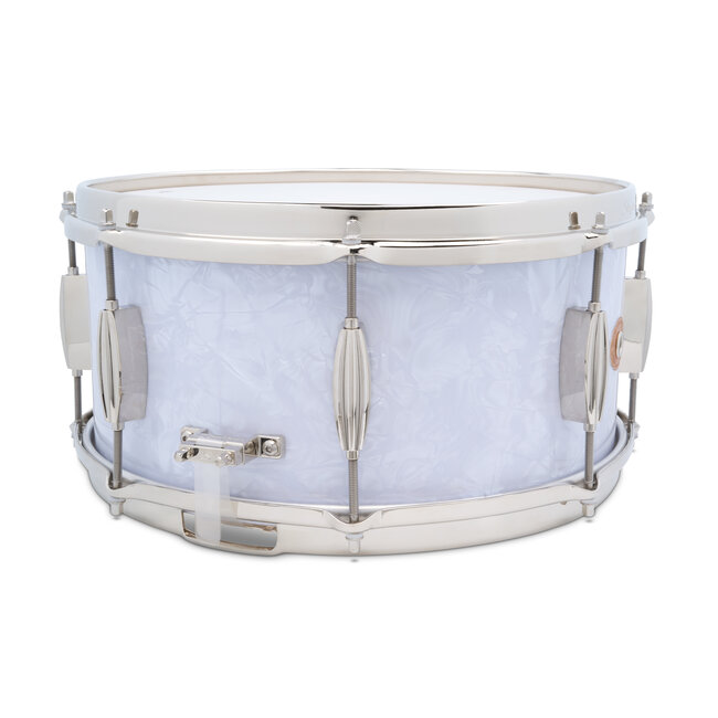 Slingerland - SLFP6514SSK016 - 6.5x14 Mahogany/Poplar Snare, White Marine Pearl Wrap, Nickel Hardware