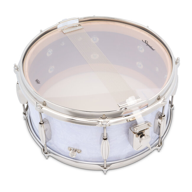 Slingerland - SLFP6514SSK016 - 6.5x14 Mahogany/Poplar Snare, White Marine Pearl Wrap, Nickel Hardware