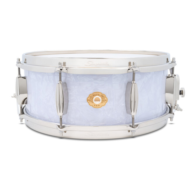 Slingerland - SLFP5514SSK016 - 5.5x14 Mahogany/Poplar Snare, White Marine Pearl Wrap, Nickel Hardware