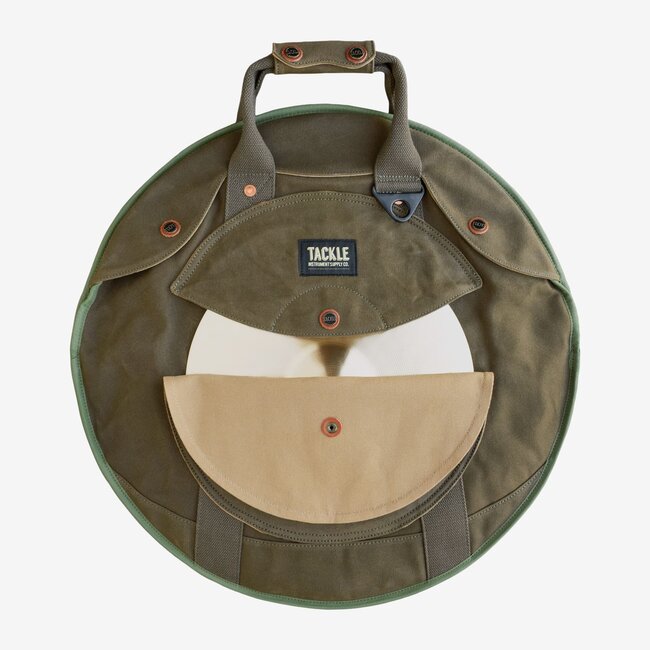 Tackle - TNZCB-WOD22  - Zipperless Canvas Cymbal Case with Shoulder Strap - 22" in Olive Drab, Large Pocket holds 4 cymbals, Small Pocket Holds Hi-Hats up to 14"