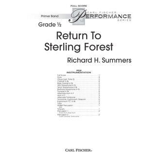 Carl Fischer Music Return To Sterling Forest - by Richard Summers