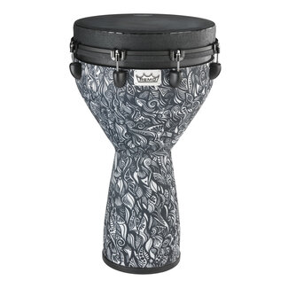 Remo Remo - DJ-0014-AB-008 - Djembe, Artbeat Artist Collection, Key-Tuned, 14" X 25", Black Suede, Contour Tuning Brackets, Aux Moon, Artwork By Aric Improta