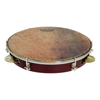 Remo Remo - PD-8210-81-113 - Pandeiro, Choro Pandeiro, 10" X 1.75" Key-Tuned, Skyndeep Goat Brown Ultratac Drumhead, Satin Brass Aperture Jingles, Antique Veneer, Brown Finish