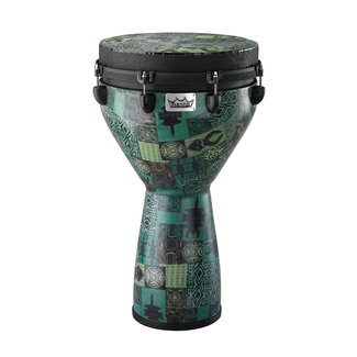 Remo Remo - DJ-0014-32- - Djembe, Mondo, Designer Series, Key-Tuned, 14" X 25", Skyndeep, Contour Tuning Brackets, Green Kinte Finish