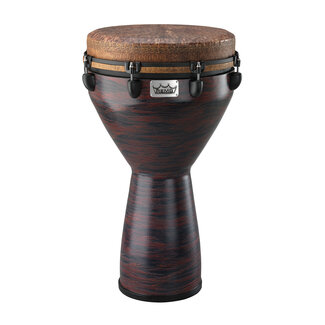 Remo Remo - DJ-0114-21-SN014 - Djembe, Mondo, Infinity, Key-Tuned, 14" X 25", Skyndeep Natural, Goat Stripe Brown, Contour Tuning Brackets, Eco-Grain Choco Red Finish