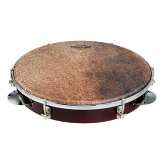 Remo Remo - PD-8210-81-213 - Pandeiro, Samba Choro Pandeiro, 10" X 1.75" Key-Tuned, Skyndeep Goat Brown Ultratac Drumhead, Chrome Jingles, Antique Veneer, Brown Finish