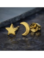 Star89 14K Shiny Gold Plated Star and Moon Post Earrings 7x5mm