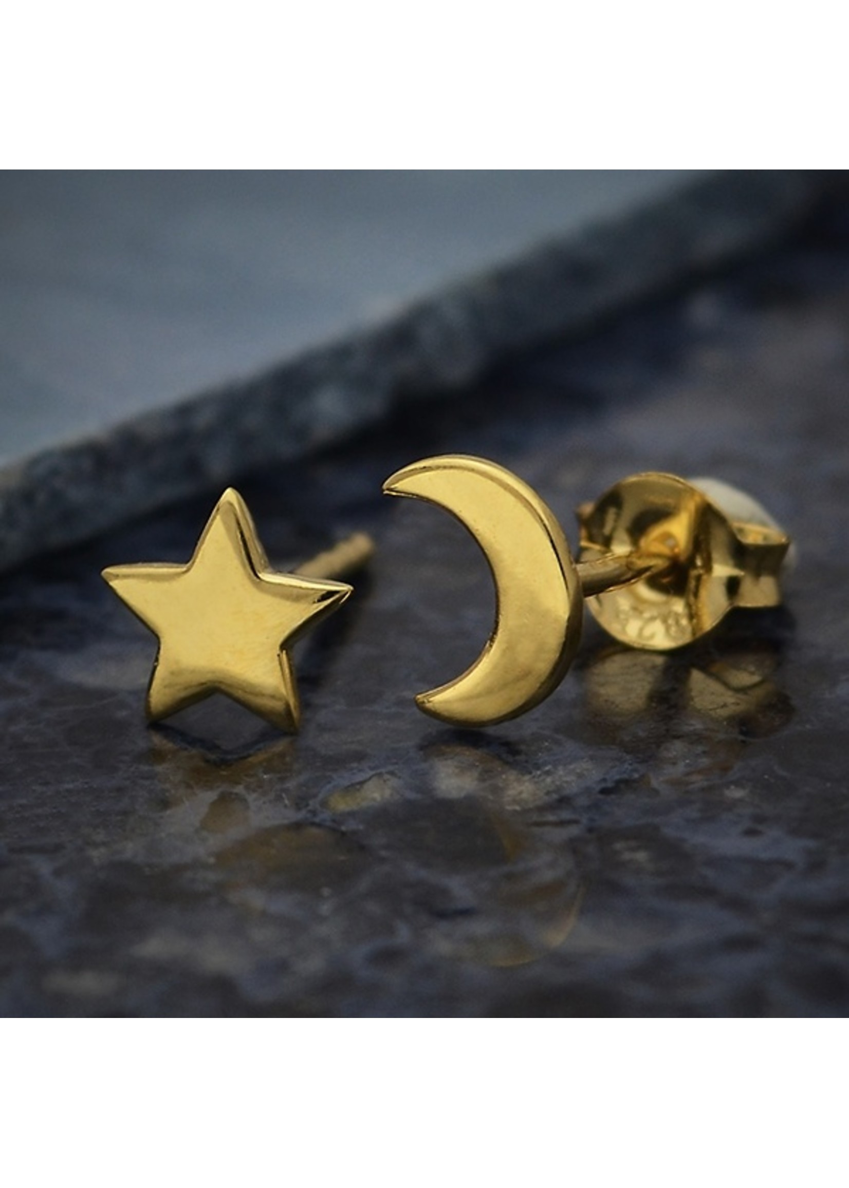 Star89 14K Shiny Gold Plated Star and Moon Post Earrings 7x5mm