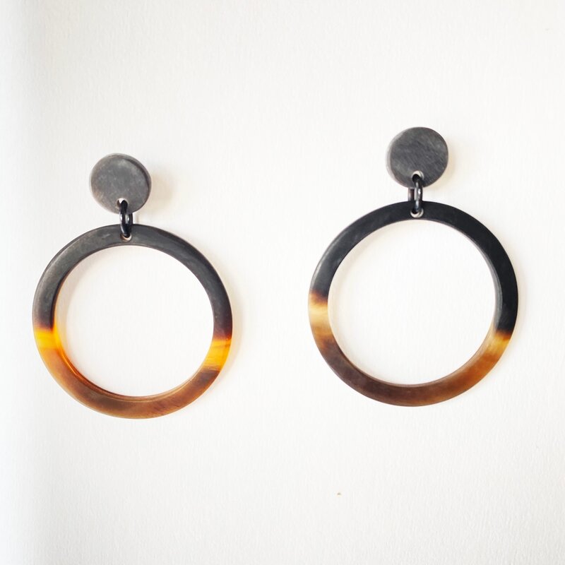Multi Colored Circle Buffalo Horn Earring