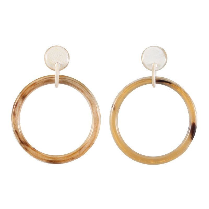 Beige Circle Buffalo Horn Earring