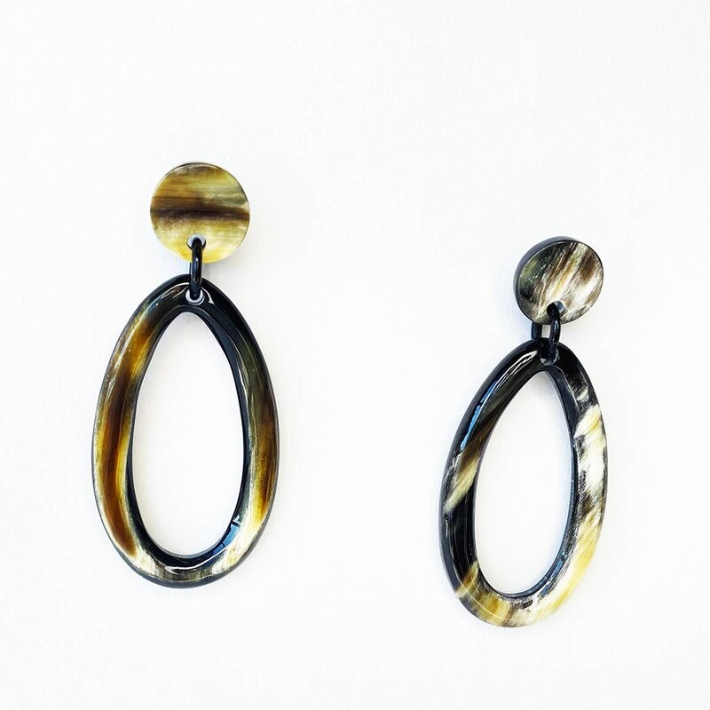 Oval Buffalo Horn Earrings