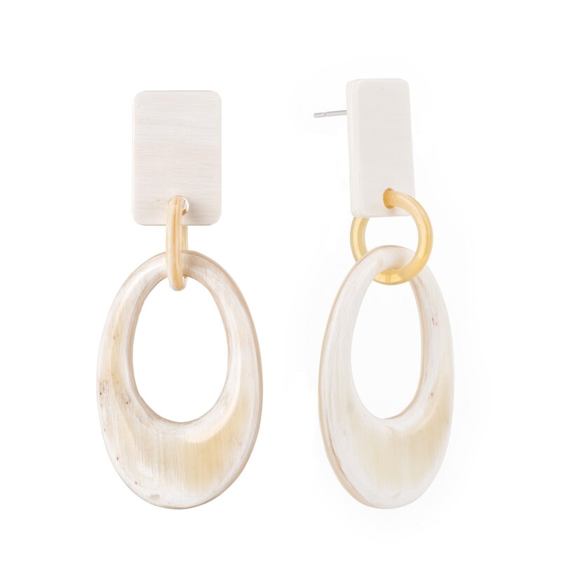 Geometric Buffalo Horn Earring