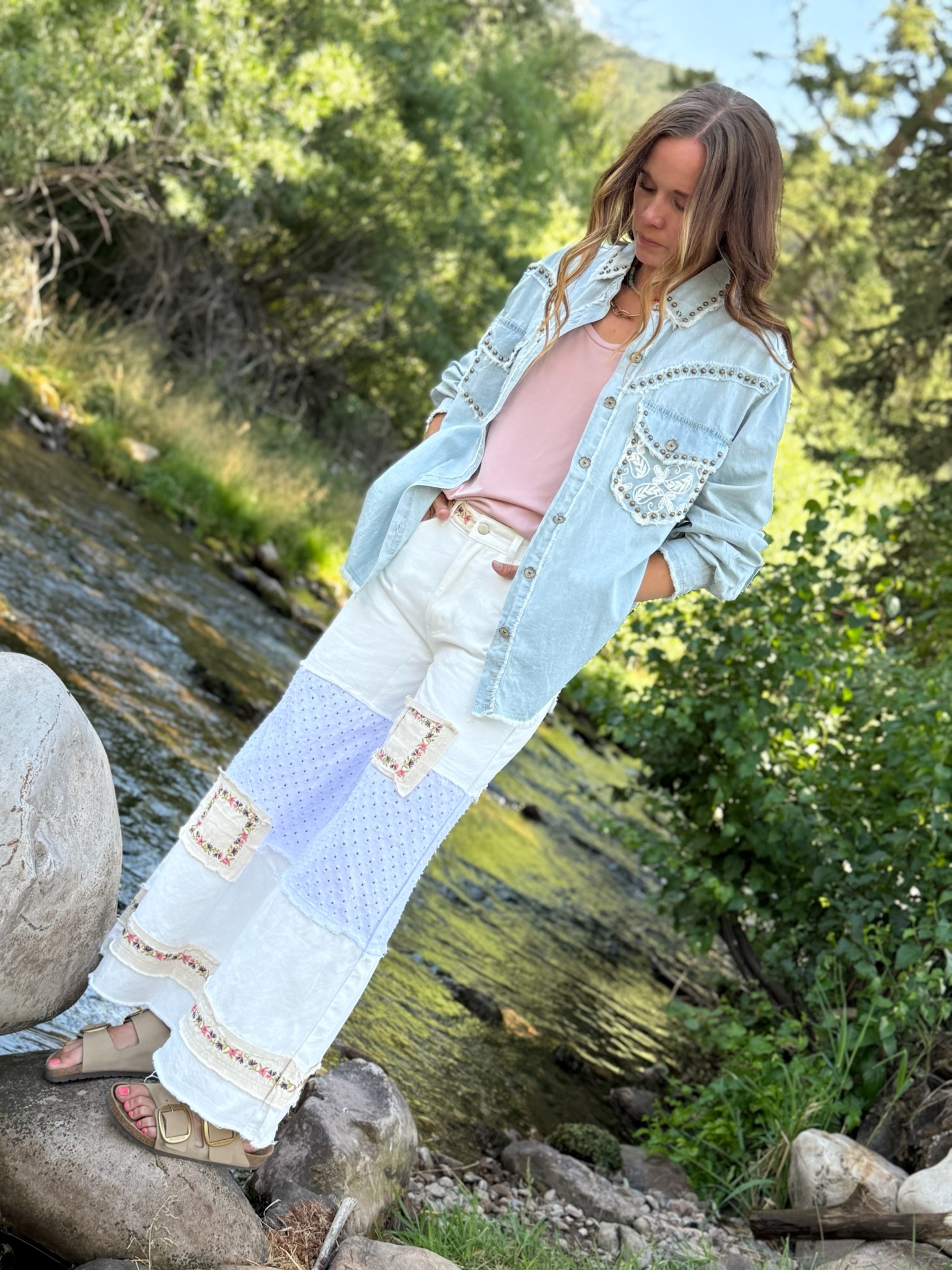 STUDDED & LACE BOHO Long Sleeve Shirt