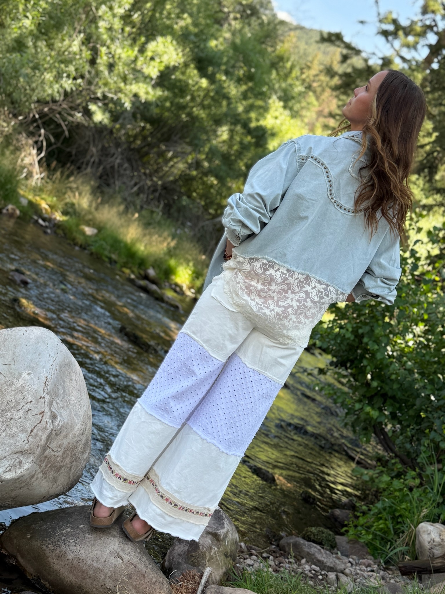 STUDDED & LACE BOHO Long Sleeve Shirt