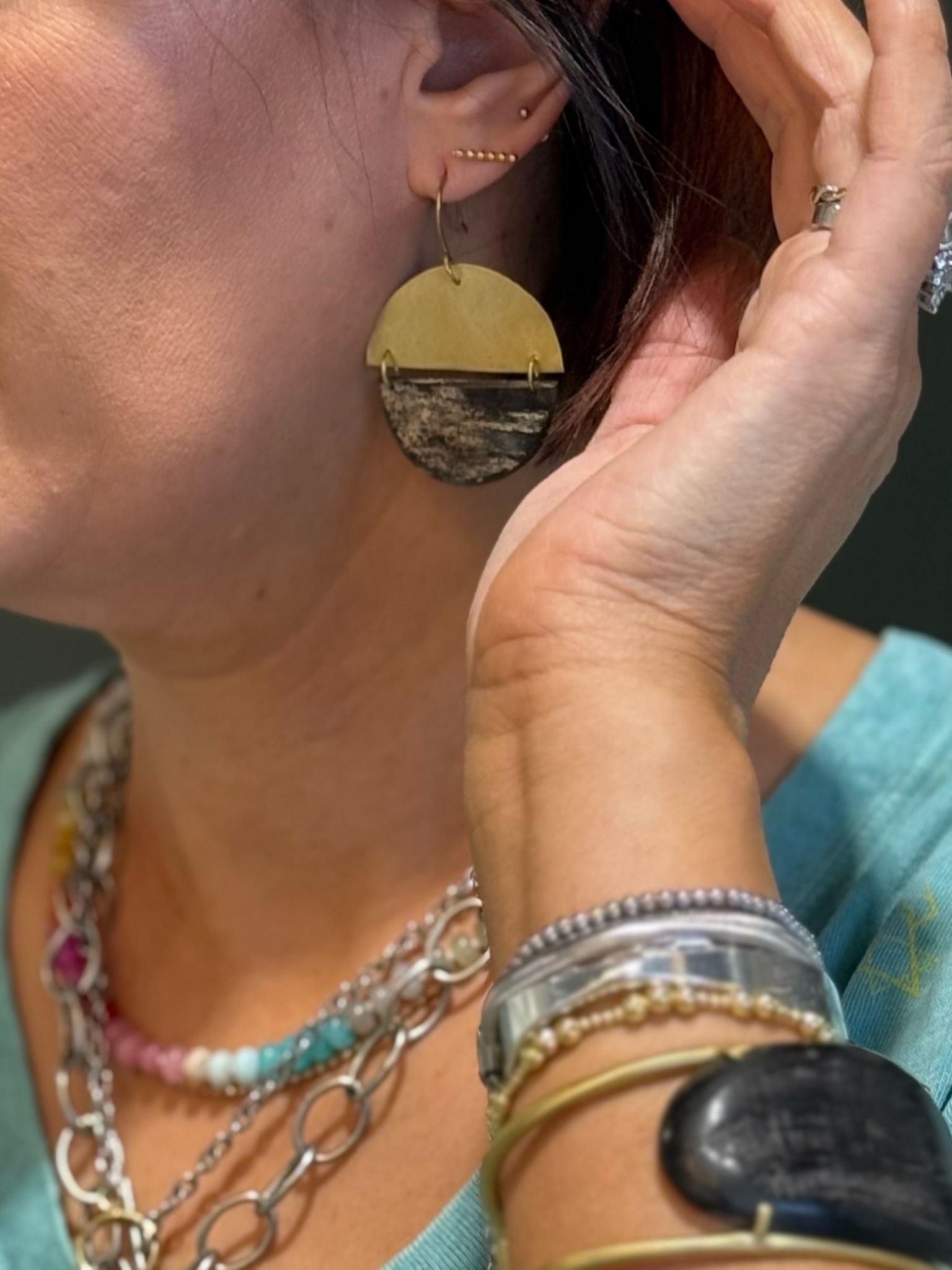 BUFFALO HORN & BRASS Linked Circular Earrings