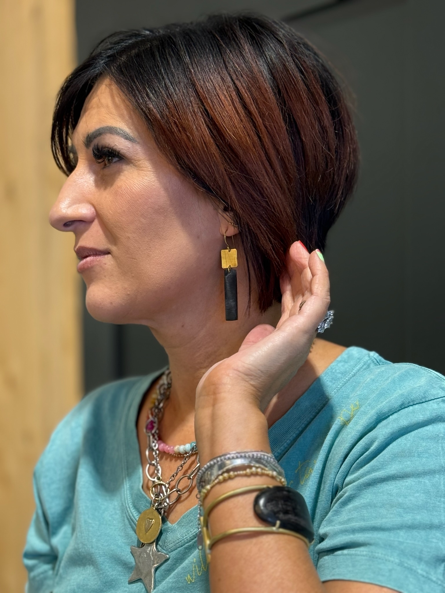 BUFFALO HORN & BRASS Linked Square & Rectangular Earrings