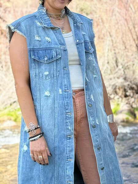STAR of 89 DISTRESSED DENIM Long Jacket