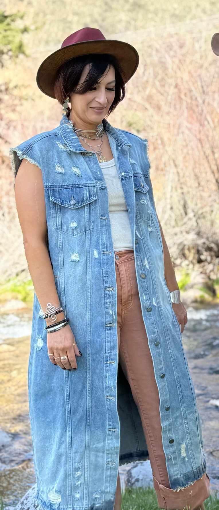 STAR of 89 DISTRESSED DENIM Long Jacket