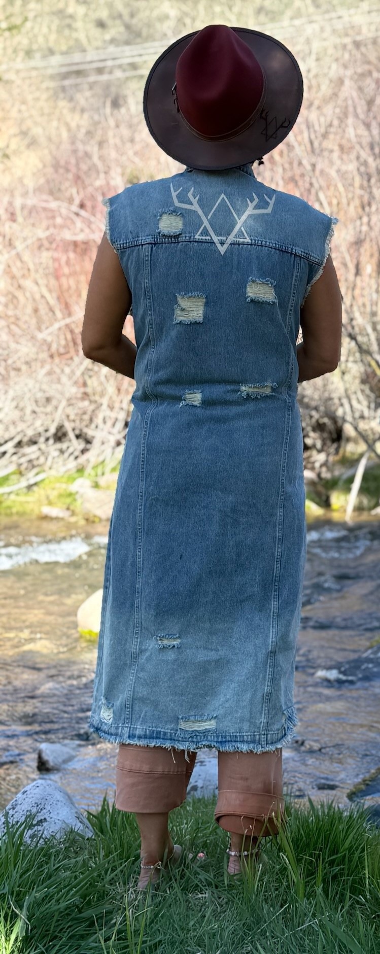 STAR of 89 DISTRESSED DENIM Long Jacket