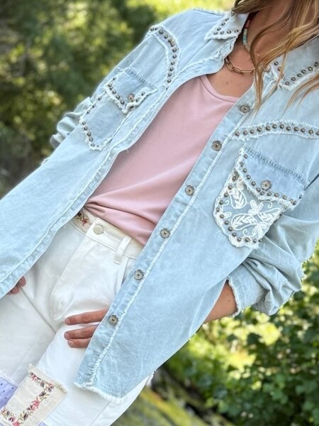STUDDED & LACE BOHO Long Sleeve Shirt