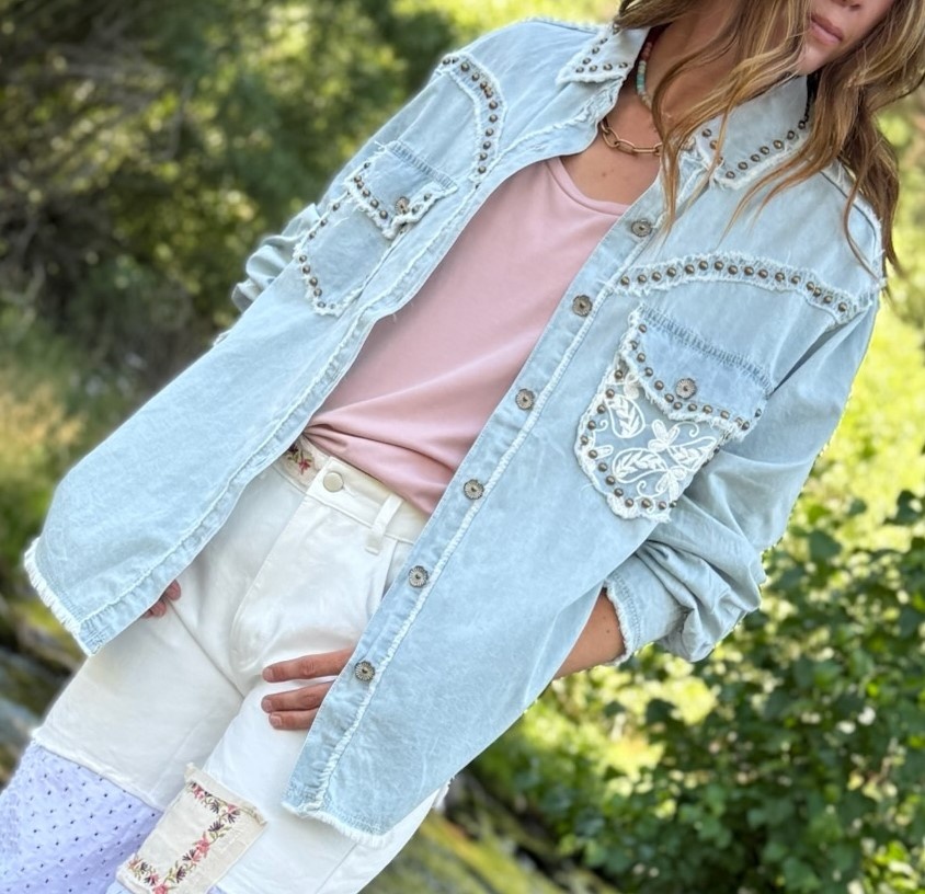 STUDDED & LACE BOHO Long Sleeve Shirt