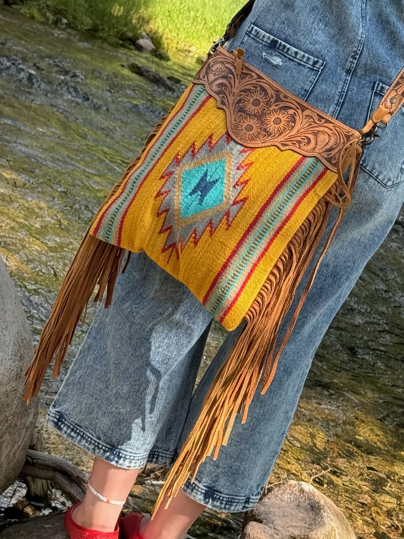 LEATHER & WOOL Hand Tooled Xbody, The GOLDEN HOUR