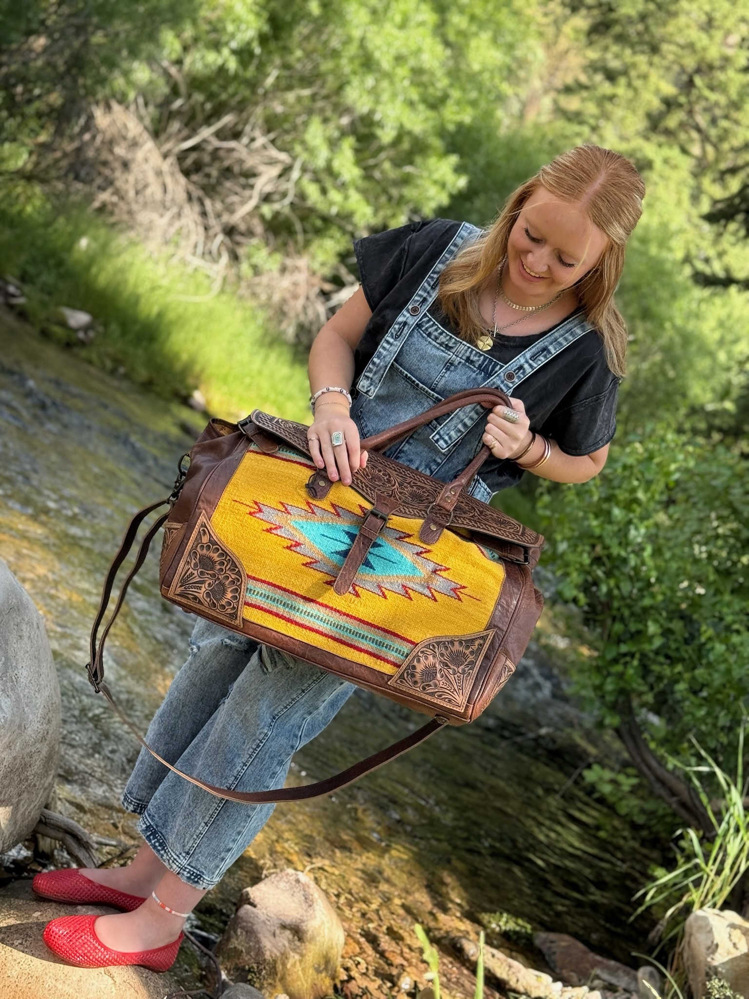 LEATHER & WOOL Hand Tooled Duffel The GOLDEN HOUR LSW