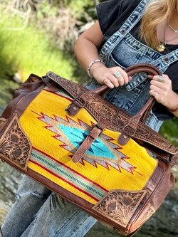 LEATHER & WOOL Hand Tooled Duffel The GOLDEN HOUR LSW