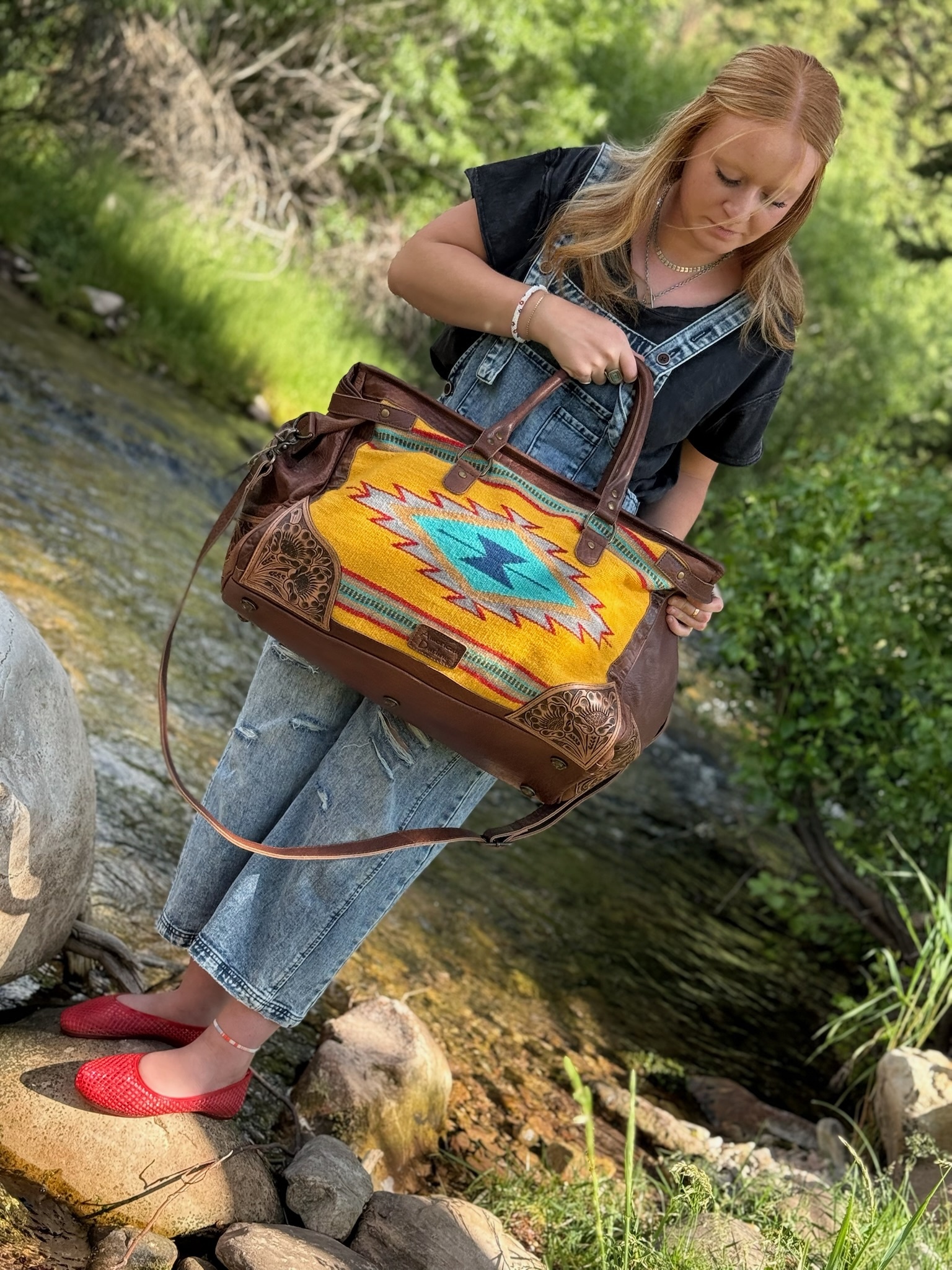 LEATHER & WOOL Hand Tooled Duffel The GOLDEN HOUR LSW