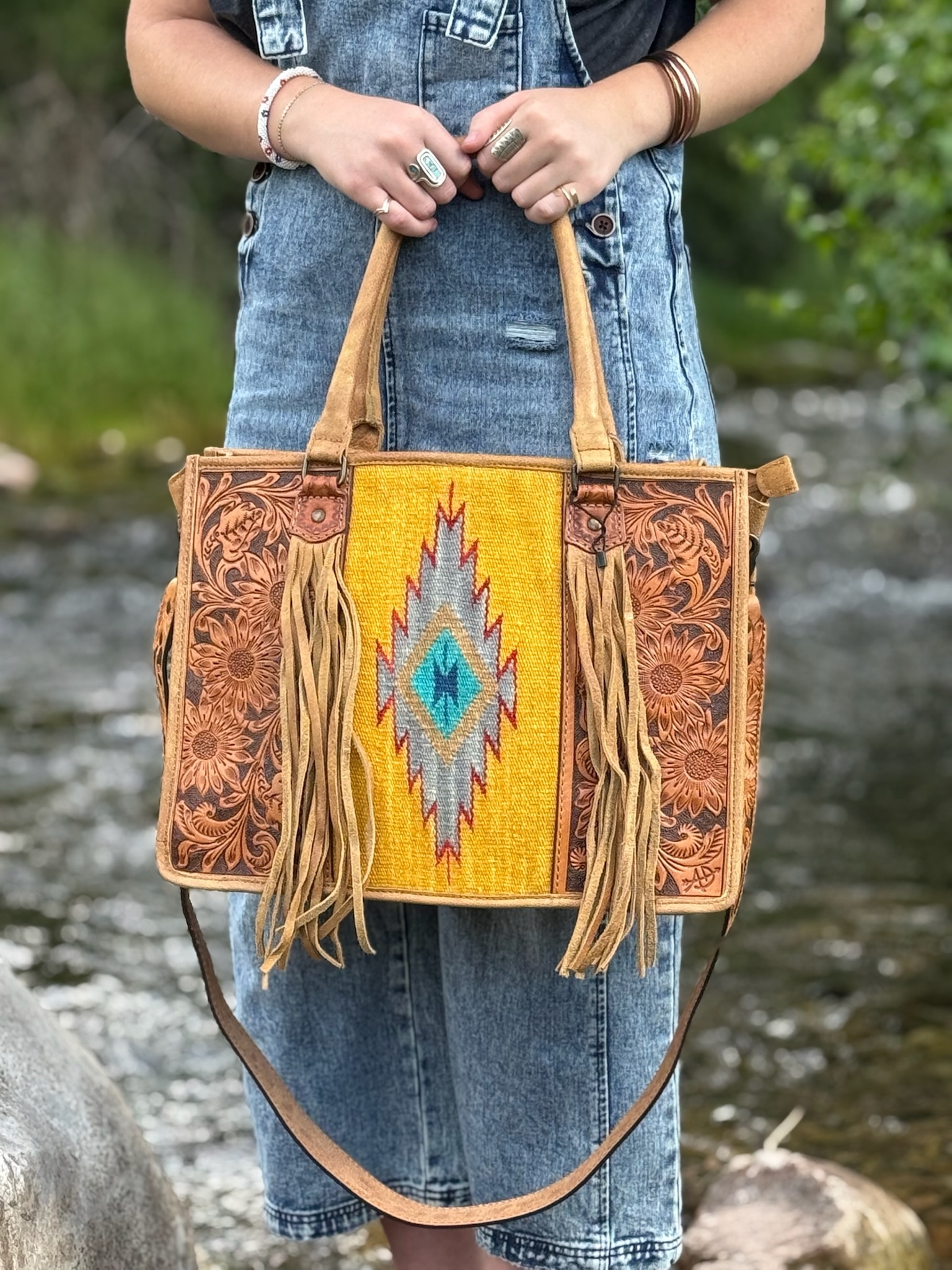 LEATHER & WOOL Hand Tooled Tote The GOLDEN HOUR LSW