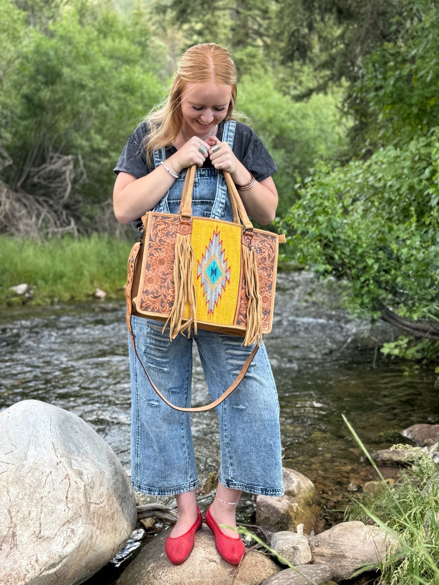 LEATHER & WOOL Hand Tooled Tote The GOLDEN HOUR LSW
