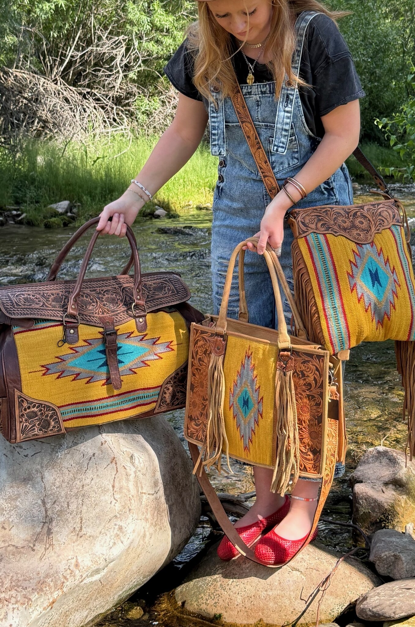 LEATHER & WOOL Hand Tooled Duffel The GOLDEN HOUR LSW