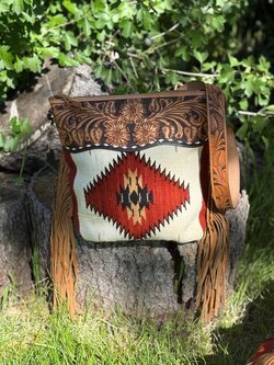 LEATHER & WOOL Hand Tooled Xbody PAINTBRUSH PRAIRIE LSW