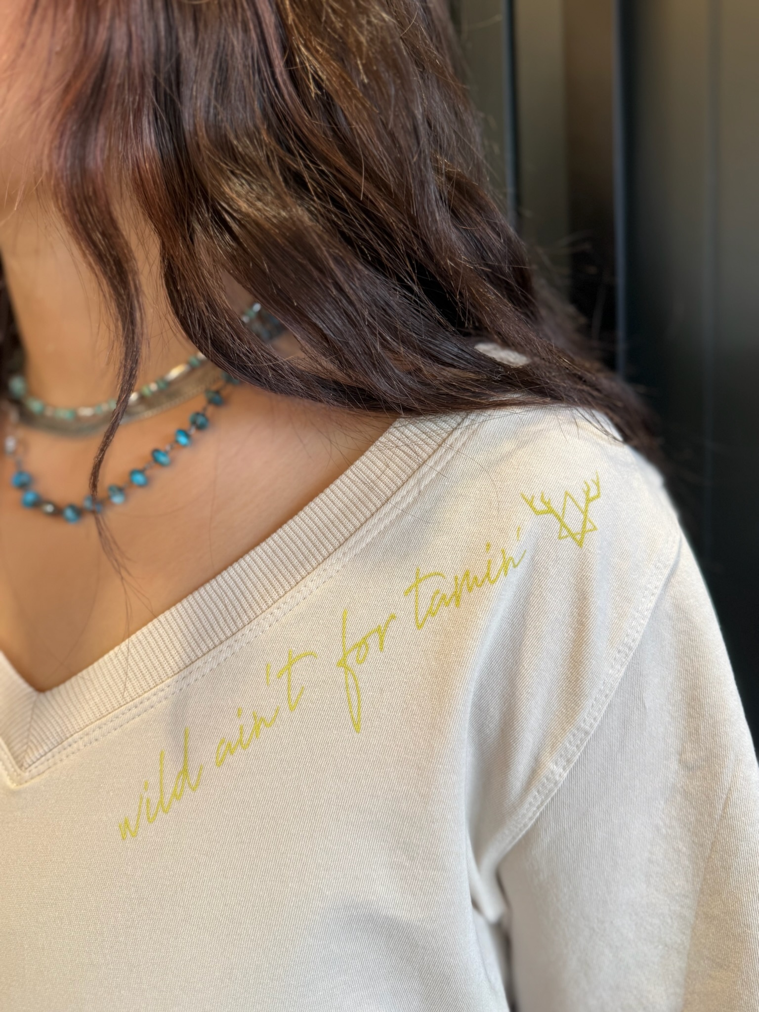 EMBELLISHED BISON V-neck Tshirt