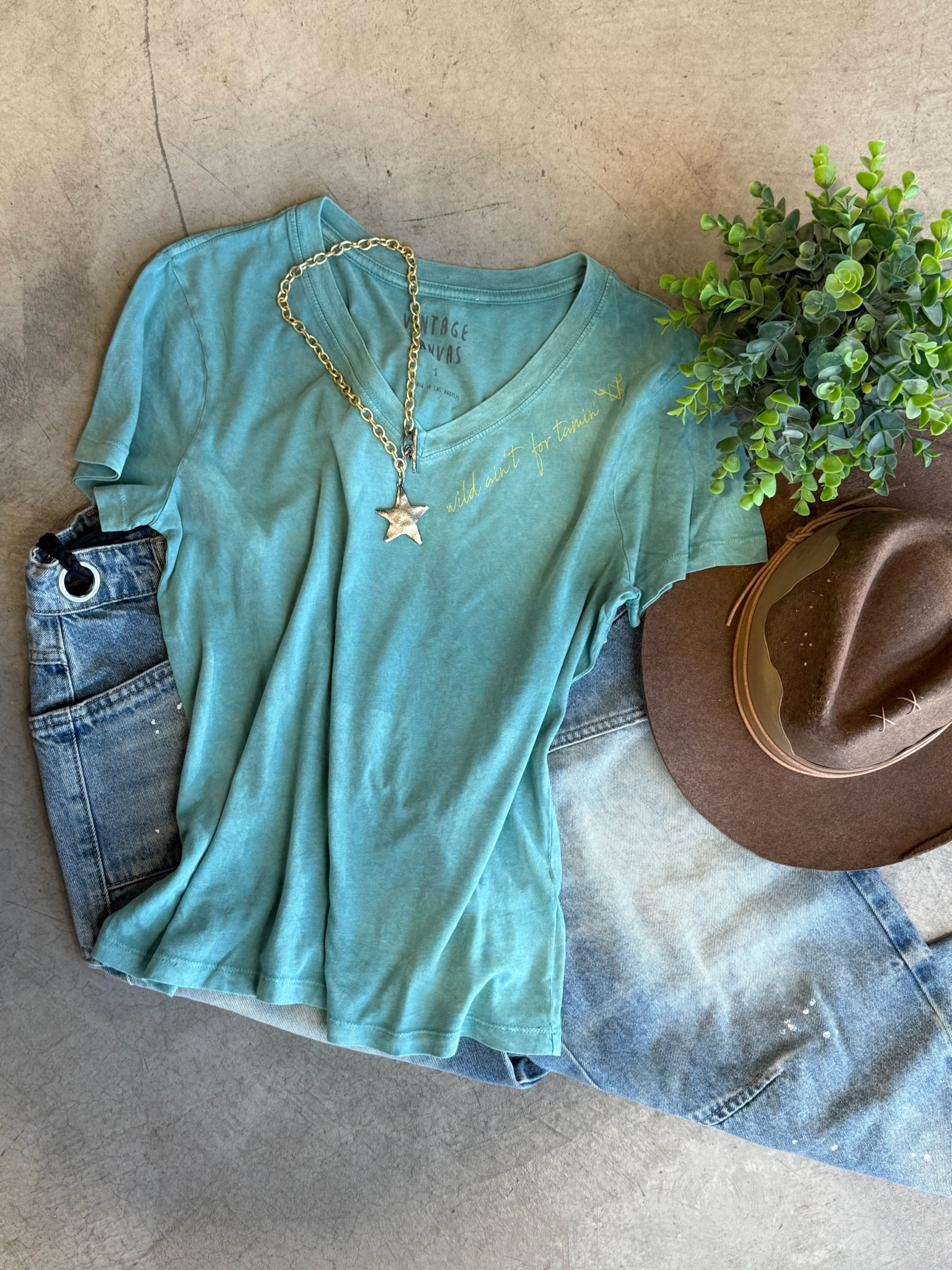 EMBELLISHED BISON V-neck Tshirt