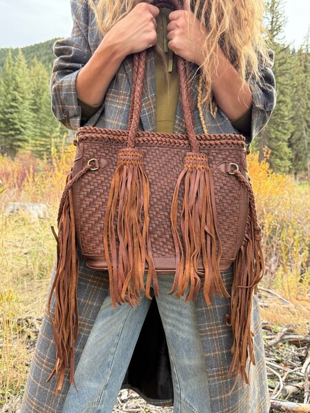 WOVEN for the WILD LEATHER &  FRINGE TOTE LSW
