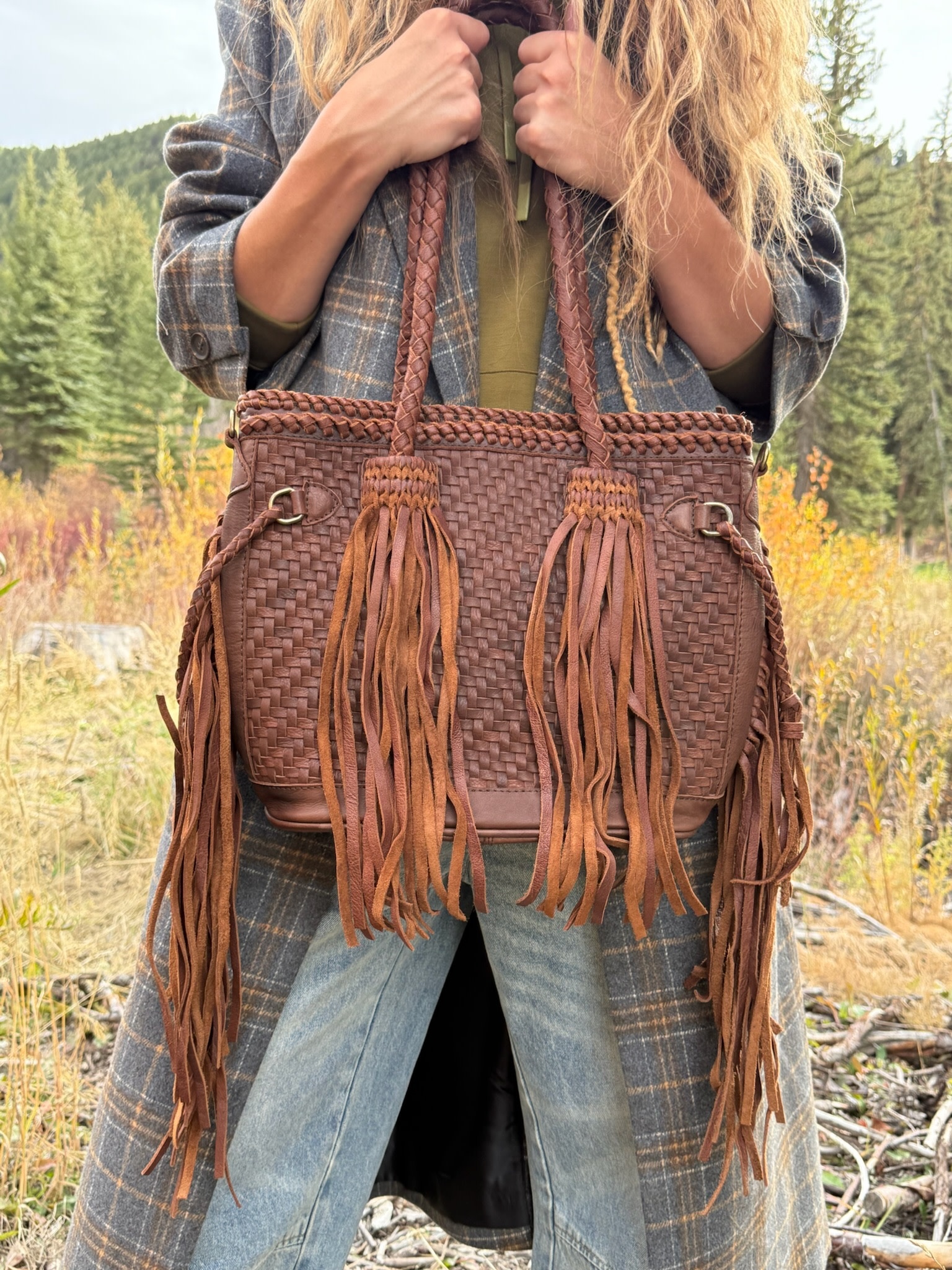WOVEN for the WILD LEATHER &  FRINGE TOTE