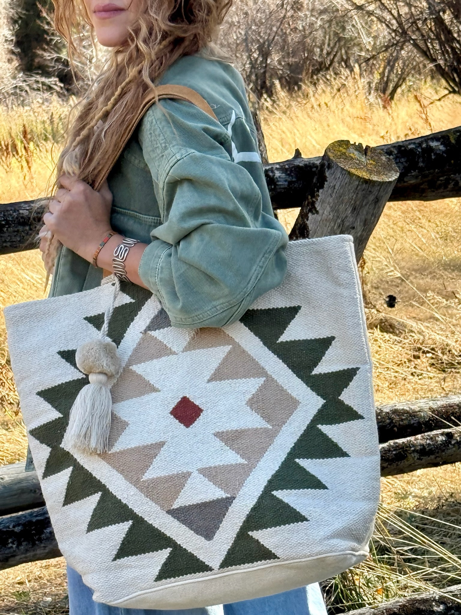 STAR VALLEY Tote Green & Tan PCH